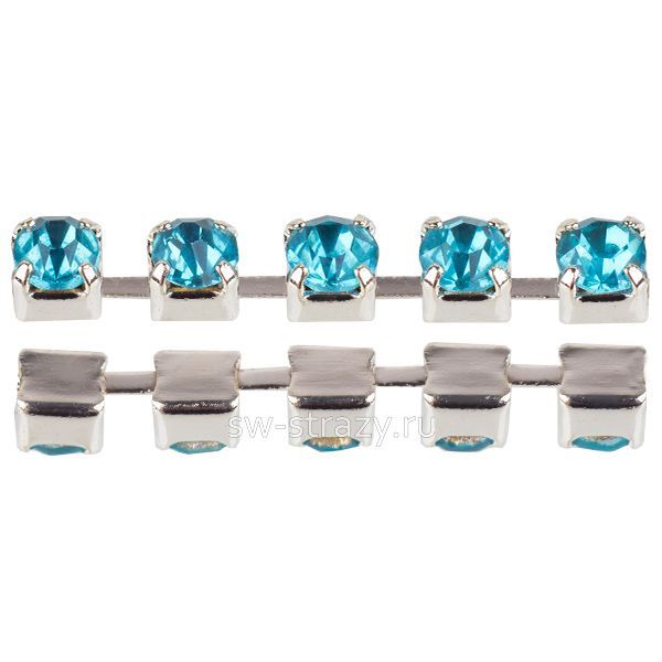 Стразовая цепь 2 мм  Light turquoise\silver