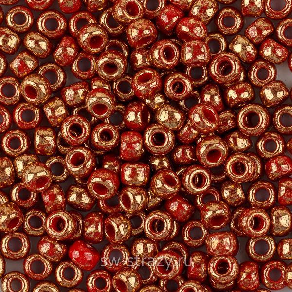 Бисер круглый 8/0 #1708 Мраморный красный позолоченный 24К