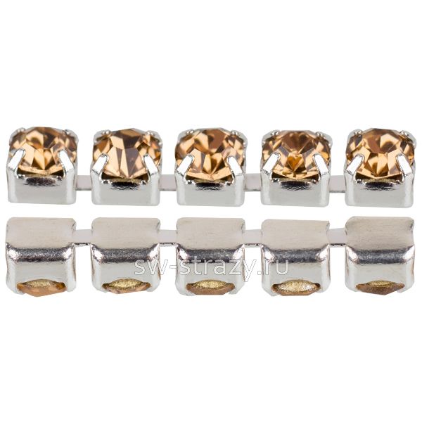 Стразовая цепь 2 мм  Light topaz\silver