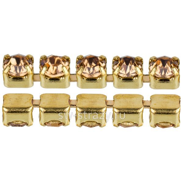 Стразовая цепь 2 мм  Light topaz\gold