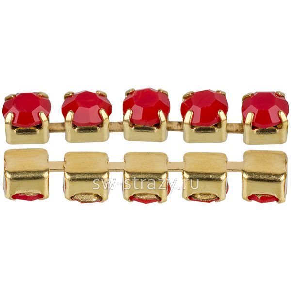Стразовая цепь 2.4 мм Red opal\gold